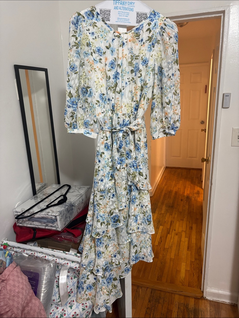 Floral Tiered Midi Dress with Tie Waist - size small. Elastic waist. Worn 1-2x.